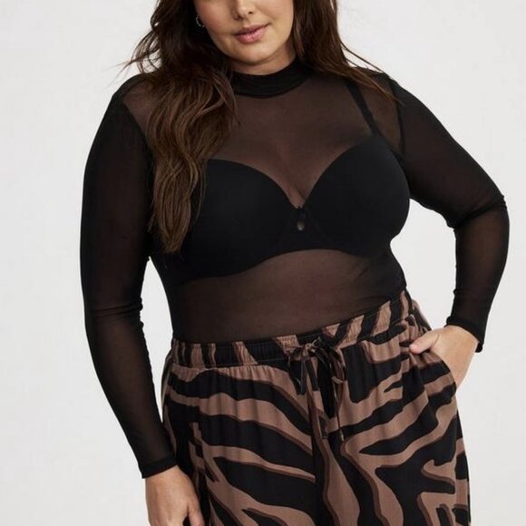 torrid Tops - Torrid - Mesh Mock Neck Long Sleeve Top